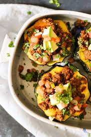 Beef Enchilada Stuffed Acorn Squash The Defined Dish Recipe Acorn Squash Beef Enchiladas Delicious Healthy Recipes