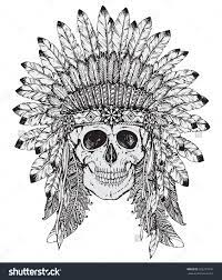 Hand Drawn Vector Illustration Of Native American Indian Headdress With Human Skull In Sket Drawing Skull Indian Skull Drawing Hand Drawn Vector Illustrations