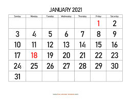 2021 calendar printable template including week numbers and united states holidays, available in pdf word excel jpg format, free download or print. January 2021 Free Calendar Tempplate Free Calendar Template Com