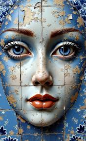 Tiles, last image with Meta Ai, tried to get her to blink with only one  eye, but no succeed.