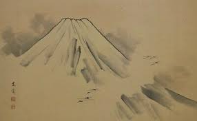 Hanging Scroll Japanese Painting Japan Mt Fuji Mountain Crane Original Art 707n Ebay