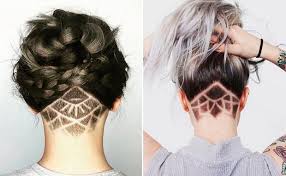 Undercut Mit Rasiertem Muster Kurzhaarfrisuren Undercut Frauen Lange Haare Haar Styling