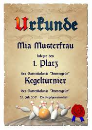Eine urkunde „beurkundet eine erlangte kompetenz, das absolvieren einer ausbildung oder eine tat. Urkunde Kegeln Tage Zum Feiern