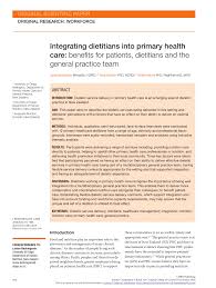 Pdf Integrating Dietitians Into Primary Health Care Benefits For Patients Dietitians And The General Practice Team