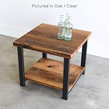 Wide modern industrial c side table in dark cognac brown. Industrial Reclaimed Wood Side Table Lower Shelf What We Make