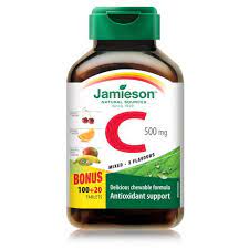 Jamieson vitamin c 1000 mg е производ со аскорбинска киселина и природна мешавина од рутин, хесперидин, цитрус биофлавоноиди, ацерола и шипинка, кои синергистички jamieson vitamin c 1000 mg: Jamieson Vitamin C Chewable Mixed Flavours Bonus Pack University Pharmacy