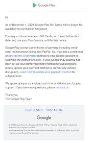 Buy gift cards from sources you know and trust. Google Play Gift Cards To Be Discontinued On Dec 1 2020 Singapore