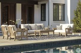 Clare View Beige Outdoor Living Room Set With Cushion In 2020 Patio Furniture Layout Outdoor Living Room Outdoor Furniture Layout