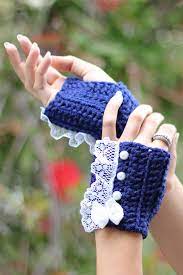 Griddle stitch mitts free crochet pattern. Fingerless Gloves Navy Blue Wrist Warmers With Pearls And Etsy Wrist Warmers Crochet Wrist Warmers Crochet Fingerless Gloves