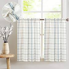 Blackout curtains 100% linen striped softened window panel. Classic Plaid Kitchen Curtains Gingham Checkered Design Linen Textured Green And Taupe Striped Half Wind Kitchen Curtains Curtains Classic White Sheer Curtains