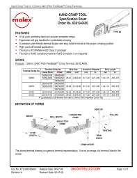Hand Crimp Tool Specification Sheet Order No 63819 0400