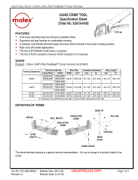 hand crimp tool specification sheet order no 63819 0400