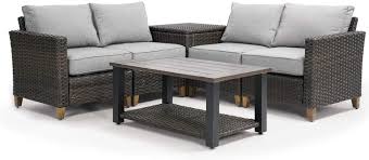 Grey rattan garden furniture with fire pit table. Grand Patio Outdoor Conversation Set With Fire Pit Wicker Patio Sofa Fire Pit Table Backyard Garden Set With Rattan Side Cabinet 6 Pcs Outdoor Furniture Set Sectional Sofa Set Patio