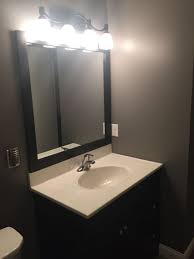 Lite espresso vanity and mirror set. Homemade Espresso Mirror Frame To Match Vanity Mink Wall Color Bathroom Mirror Mirror Mirror Frames