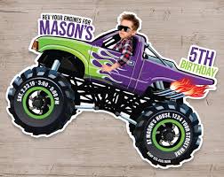 Cover text reads 'happy birthday.' Monster Truck Birthday Invitation Monster Truck Invitations Etsy