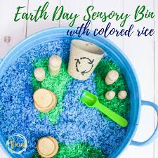 Colored Rice Earth Day Sensory Bin Sensory Bins Toddler Sensory Bins Earth Day