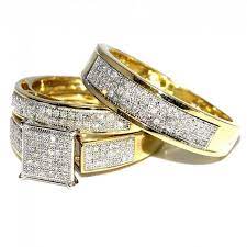 His Her Wedding Rings Set Trio Men Women 10k Yellow Gold 0 6ctw Wedding Rings Sets Gold Yellow Gold Wedding Ring Sets Elegant Wedding Rings