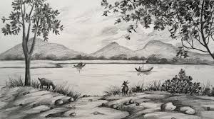 Simple Landscape Drawing In Pencil Scenery Drawing Pencil Sketch Youtube