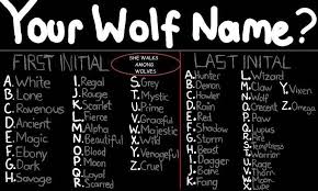 I Think This Is A Better List Than My Last Wolf Name Post Use Your First Name First Last Initial Wolf Name Funny Name Generator Fantasy Names