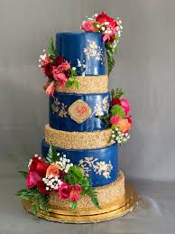 This color combo is popular for vintage wedding style and is easy to. Navy Blue And Gold Wedding Cake Skazka Desserts Bakery Nj Custom Birthday Cakes Cupcakes Shop