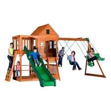 Backyard Discovery Pacific View All Cedar Swing Set 30015com The Home Depot Wooden Swing Set Cedar Swing Sets Backyard