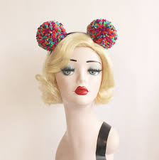 Bright Multi Colored Pom Pom Headband, Cosplay Accessory, Kawaii Headpiece,  Halloween Ears, Clown Costume