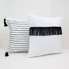 Black And White Throw Pillow With Tassels Linenandstripes Shared A New Photo On Etsy Cushion Cover Designs Pillows Black And White Pillows