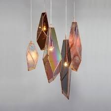 Unusual Design But Loving The Crystal Illusion I Thought These Were Agate Slices But These Lamps Are Crafted In Copper Plated Stain Pendant Light Glass Lights