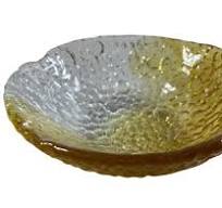 Amber Textured Art Glass Bowl 5.5” Rippled Edge Clear to Gold Gradient