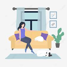 رسم كاريكتوري تصوير بسبب المرأة إلى داخل غرفة الريح امرأة تجلس على الأريكة النوم الكلب والقط داخلي غرفة فنية أثاث المنزل الصفحة الرئيسية Png والمتجهات للتحميل مجانا