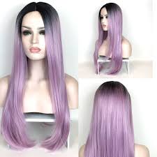Black And Purple Ombre Wig Luxurious Lace Front Center Part High Heat Synthetic Fiber Long Wig Black Purple Ombre Lace Front Wigs Ombre Wigs Long Wigs