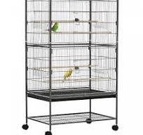 Pawhut Grande Cage A Oiseaux En Acier De 52'' Avec Support Roulant, Etagere  De Rangement, Perchoir En Bois, Contenant A Nourriture, Gris Fonce