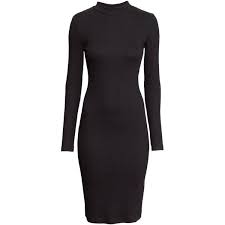 H M Ribbed Dress Long Sleeve Jersey Dress Long Sleeve Cotton Dress Black Knee Length Dress