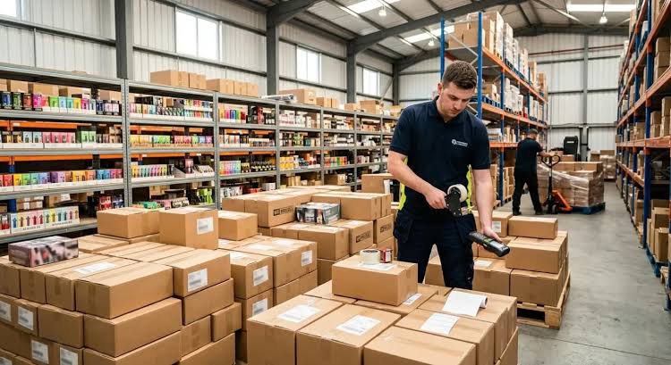 Efficient B2B warehouse operations driving reliable vape retail supply chains, AI generated