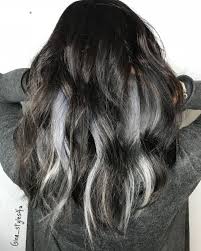 Silver Grey Hair Peekaboo Highlights Dark Hair With Highlights Peekaboo Hair Silver Grey Hair
