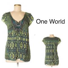 one world boho tunic top embroidered detail nwot s