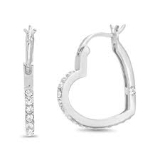 Lesa Michele White Crystal Heart Hinge Earrings In Rhodium Plated Sterling Silver For Women Walmart Com