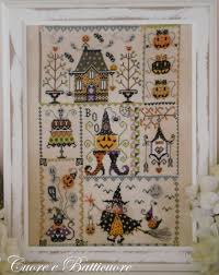 Chart includes a design for a work book to hold your sewing notions and finishing instructions. Halloween In Quilt From Cuore E Batticuore Cross Stitch Charts Cross Stitch Charts Casa Cenina