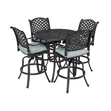 Dine Outdoors In Style With The Moreaux 5 Piece Outdoor Bar Height Dining Set Its Cast Aluminum Table Outdoor Settings Outdoor Furniture Patio Furniture Sets