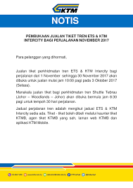 Tidak, tiket resmi merupakan platform informasi seputar transportasi umum di ya, tiket resmi memberikan informasi mengenai kereta api di pulau jawa dan luar pulau jawa. Ktm Berhad Makluman Jualan Tiket Ets Ktm Intercity Facebook