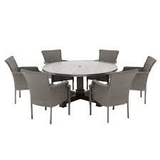 Hampton Bay Grayson 7 Piece Ash Gray Wicker Outdoor Patio Dining Set With Standard Midnight Navy Blue Cushions D19002 Set The Home Depot Patio Dining Set Patio Dining Blue Cushions