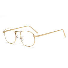 Clear lens 20s design metal frame eyeglasses. Vintage Metal Thin Frame Glasses Frame Golden Gold Square Frame Flat Glossy Female Male Face Finished