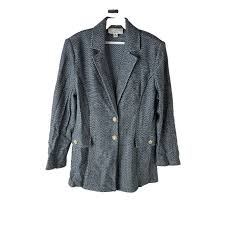 St. John Marie Grey Santana Knit Herringbone Button Blazer Jacket USA