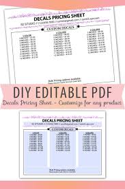 Vinyl Decals Pricing Sheet Editable Pdf Letter Size Forms