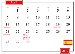 April 2019 Spain Holidays Calendar Holiday Calendar Us Holiday Calendar Holiday Calendar Printable
