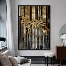 We're always touting how easy it is to breathe new life in your room simply by switching out throw pillows. Abstract Golden Zebra Nordic Style Modern Wall Art Fine Art Canvas Pri Nordicwallart Com