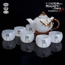 Jade Porcelain White Porcelain Tea Sets Enamel Color Teapot Set With Pot Wood Base Gift Packaging Tea Set Tea Pot Set Porcelain Tea Set