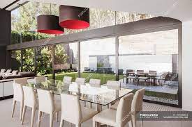 Create an unusual ceiling, hang an elegant pendant, cover your chairs in rediscover your love of entertaining with these fifty dining rooms that each inspire our awe. Dining Room In Modern House Design Backdrop Stock Photo 199386802