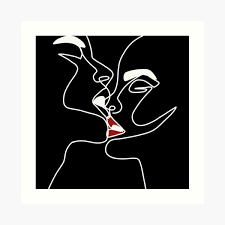 Dessin de deux mains couple avec leger trait rouge : Impression Artistique Visage Abstrait Avec Papillon Par Un Dessin Au Trait Style Minimaliste De Portrait Art De Salon Beaty Par Onelineprint Onelineprint Par Ninavelychko Redbubble