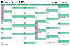 Översiktlig årskalender för 2021, datumen visas per månad inklusive veckonummer. Ferien Hessen 2019 Ferienkalender Ubersicht